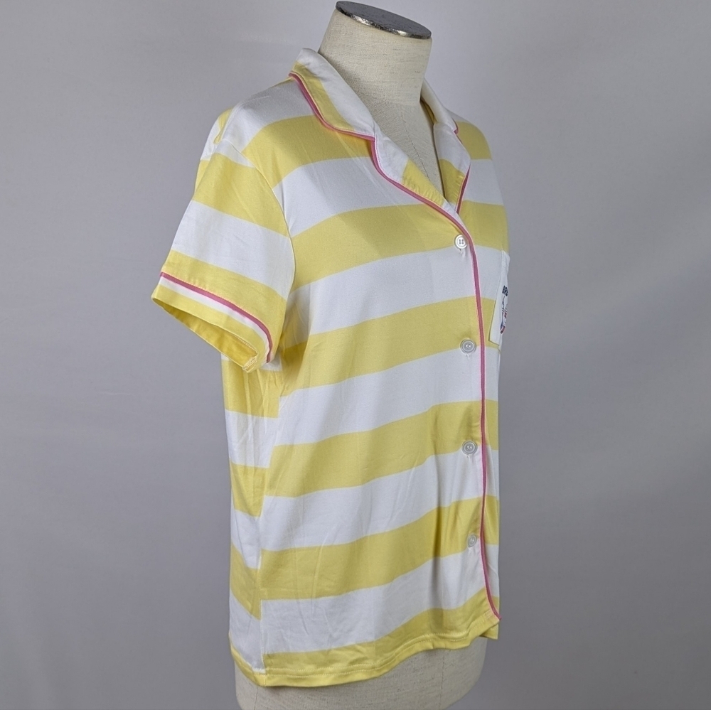 Life Is Good Brew Crew Coffee PJ Set Button Front Short Sleeve Top Shorts M NWT - Picture 8 of 10
